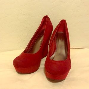 Red Suede Wedge Heel | Corset Detail | sz8